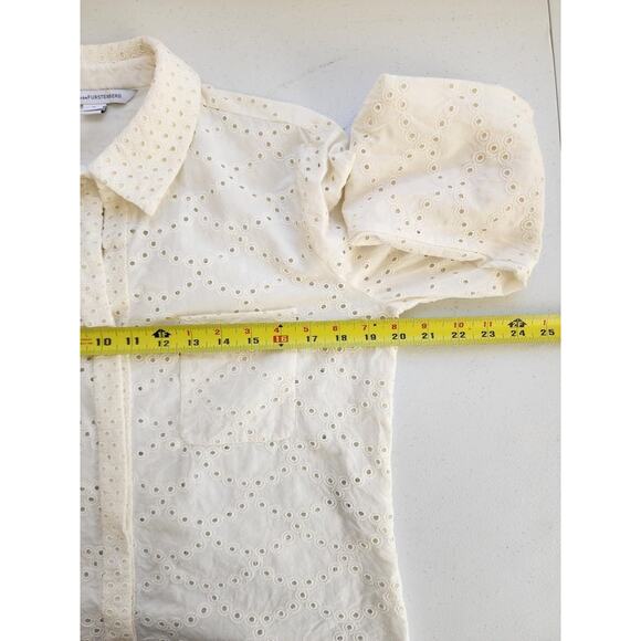Diane Von Furstenberg Shirt Womens 8 White Lorelei Two Eyelet Cotton Top Coastal - Picture 7 of 16